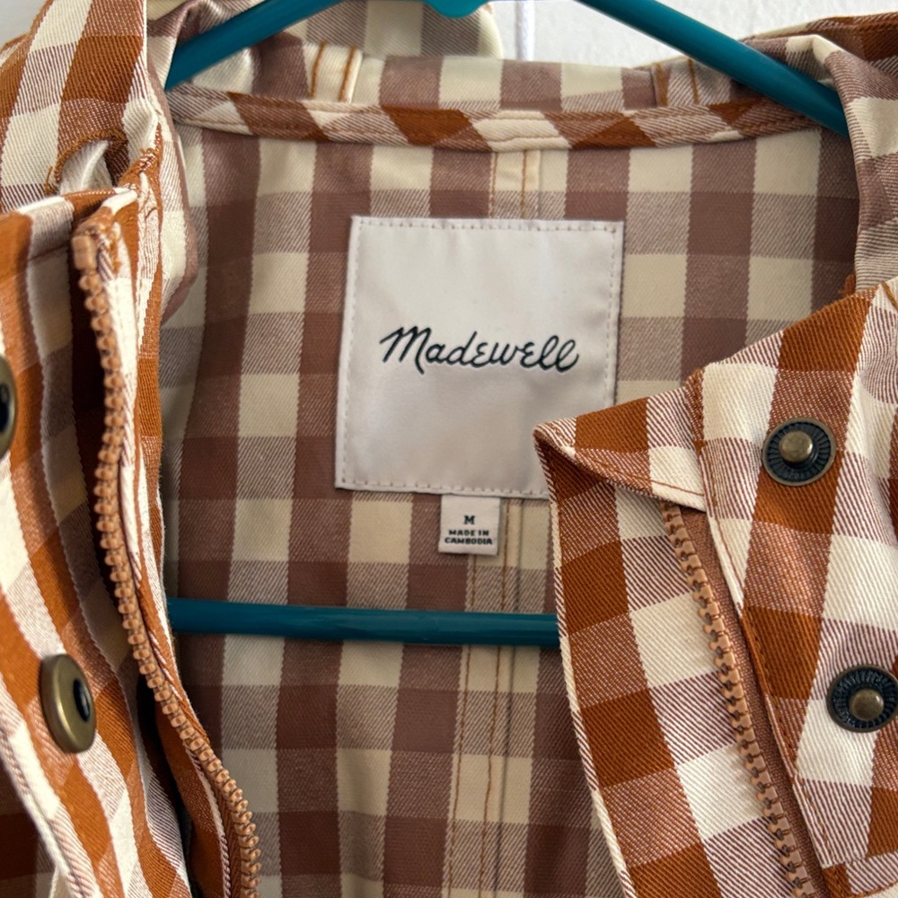 Madewell Tan and Cream Checkered gingham raincloud rain coat Jacket - Picture 5 of 10